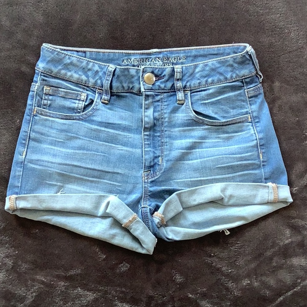American Eagle hi-rise shorts, size 8, stretch denim